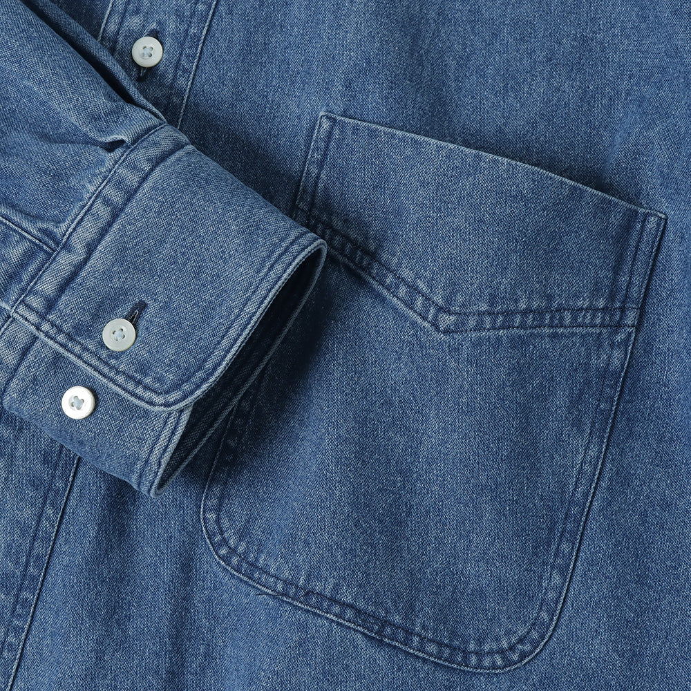 90S FIT UK HEAVY USED DENIM BUTTON DOWN SHIRT