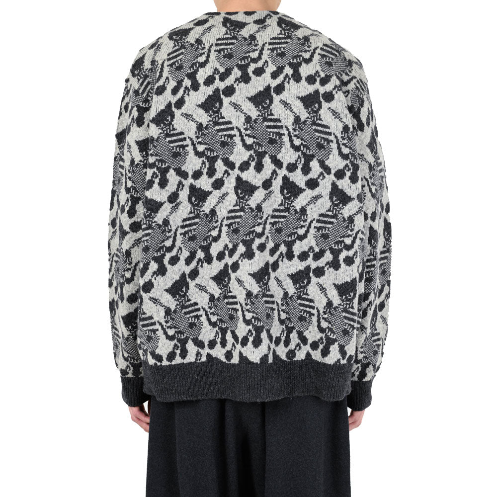 ACRYLIC/WOOL SJQ KNIT GUITAR CAT CARDIGAN