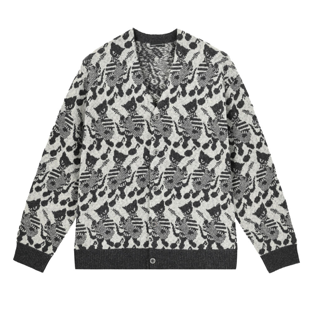 ACRYLIC/WOOL SJQ KNIT GUITAR CAT CARDIGAN