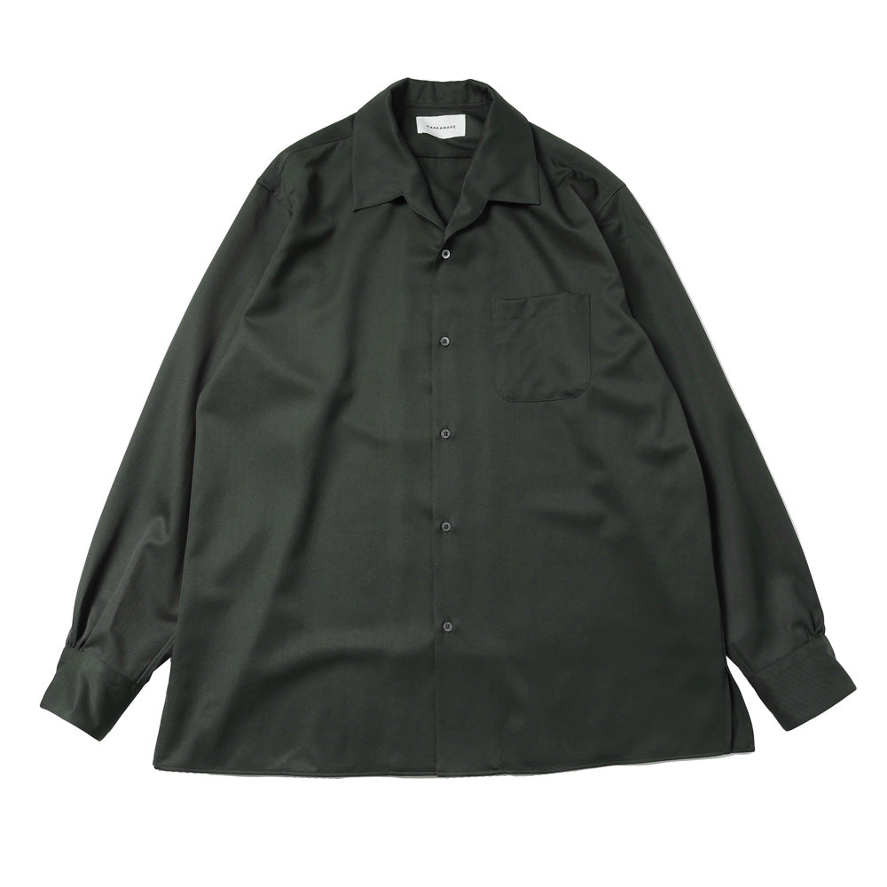 ITALIAN OPEN COLLAR SHIRT ORGANIC WOOL GABARDINE