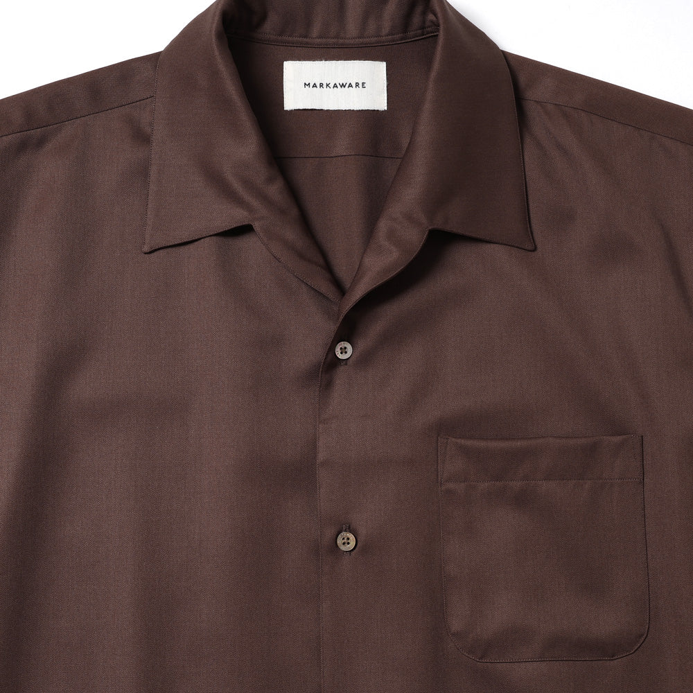 ITALIAN OPEN COLLAR SHIRT ORGANIC WOOL GABARDINE