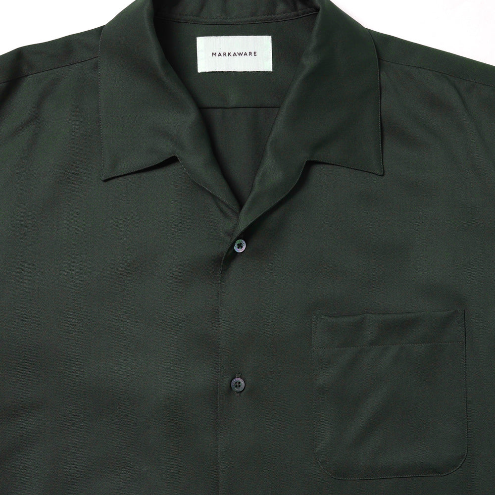 ITALIAN OPEN COLLAR SHIRT ORGANIC WOOL GABARDINE