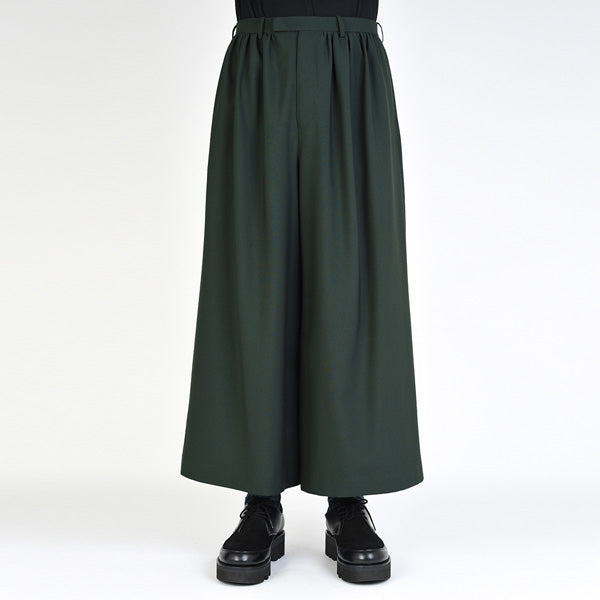 WOOL GABARDINE GATHER WIDE PANTS