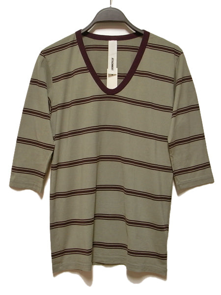  60/2 スーピマボーダー Uネック7分袖  