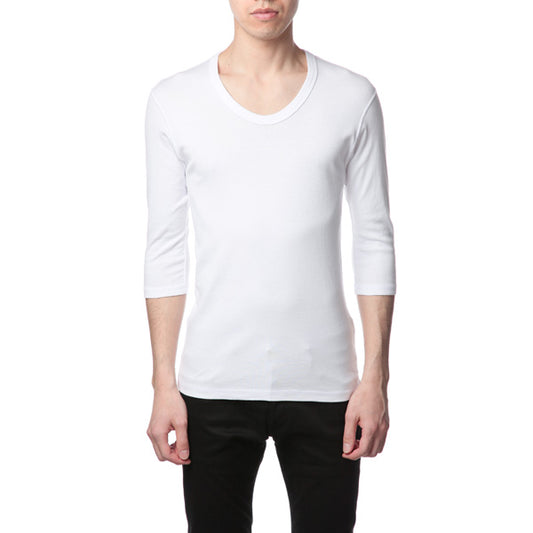  シルキーフライス Uネック 7分袖 (WHITE/BLACK)  