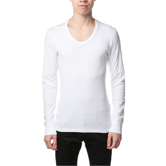  シルキーフライス Uネック L/S (WHITE/BLACK)  