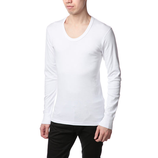  シルキーフライス Uネック L/S (WHITE/BLACK)  