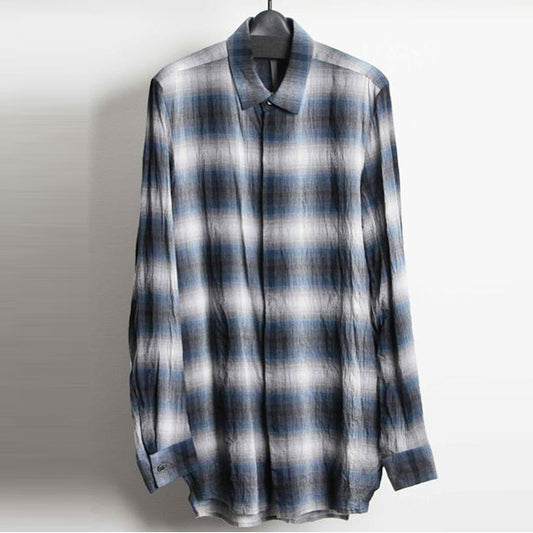  Ry/Co/Wo強撚チェックローン ロングシャツ  