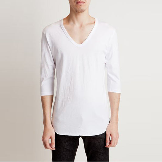  スーピマ天竺 Uネック 7分袖 (WHITE/BLACK)  
