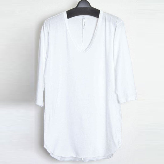  スーピマ天竺 Uネック 7分袖 (WHITE/BLACK)  