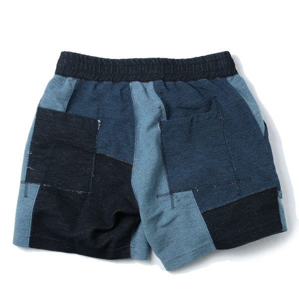 patchwork knit denim short pants