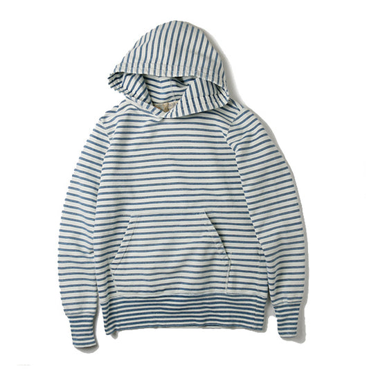  インディゴボーダー裏毛プルパーカ  