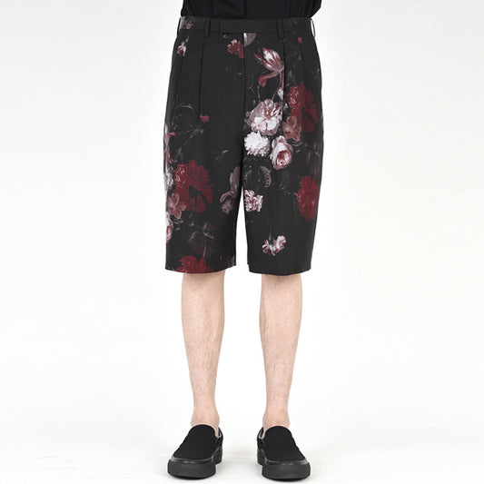  2TUCK SHORTS WOOL GABARDINE INKJET FLOWER  