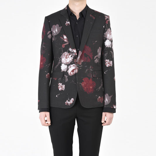 1B JACKET WOOL GABARDINE INKJET FLOWER  