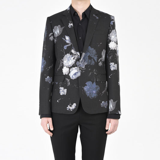  1B JACKET WOOL GABARDINE INKJET FLOWER  
