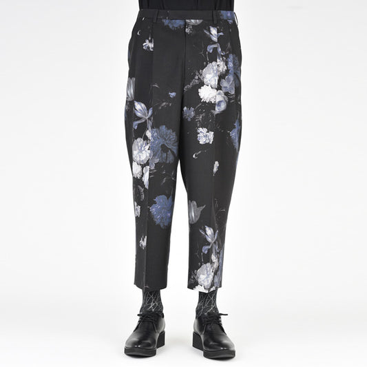  2TUCK CROPPED WOOL GABARDINE INKJET FLOWER  