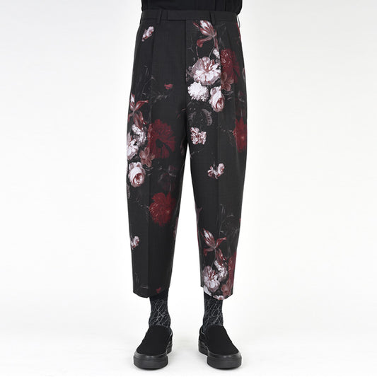  2TUCK CROPPED WOOL GABARDINE INKJET FLOWER  