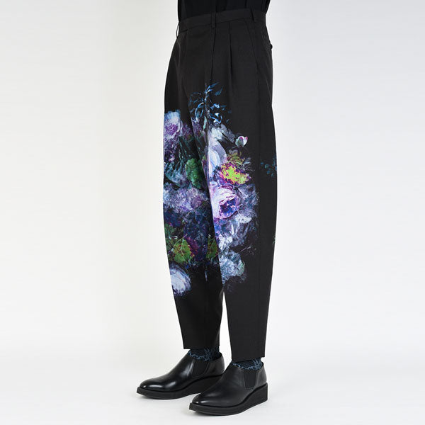 2TUCK TAPERED WIDE WOOL GABARDINE INKJET (FLOWER)