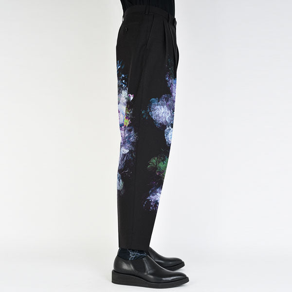 2TUCK TAPERED WIDE WOOL GABARDINE INKJET (FLOWER)