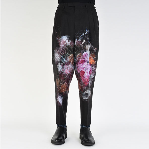 2TUCK TAPERED WIDE WOOL GABARDINE INKJET (FLOWER)