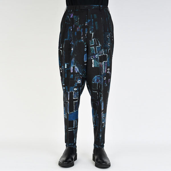 2TUCK TAPERED WIDE WOOL GABARDINE INKJET (CROSS)