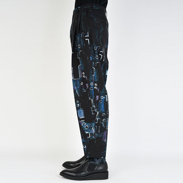 2TUCK TAPERED WIDE WOOL GABARDINE INKJET (CROSS)