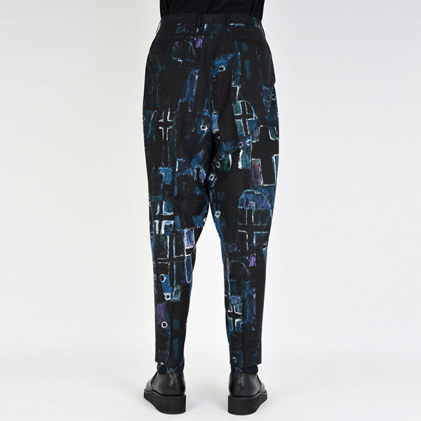 2TUCK TAPERED WIDE WOOL GABARDINE INKJET (CROSS)