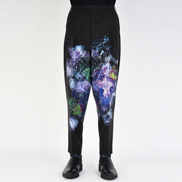 2TUCK TAPERED WIDE WOOL GABARDINE INKJET (FLOWER)
