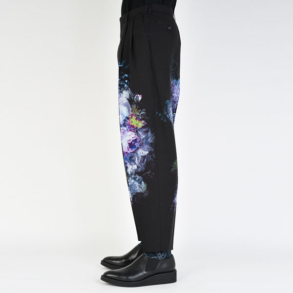 2TUCK TAPERED WIDE WOOL GABARDINE INKJET (FLOWER)