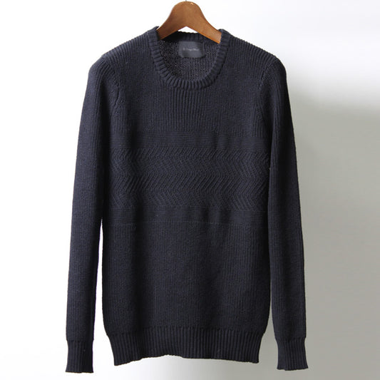  RAMIE COTTON ヘリンボーン切替ニットクルーネック  