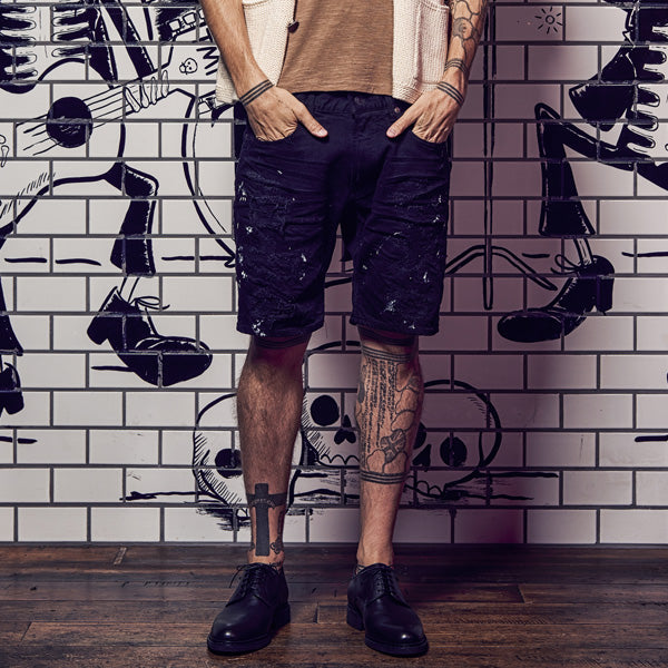 STRETCH CRASH PAINT DENIM 5P SHORTS