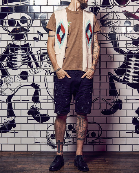 STRETCH CRASH PAINT DENIM 5P SHORTS