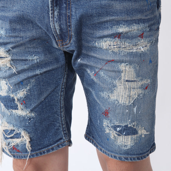 STRETCH CRASH PAINT DENIM 5P SHORTS