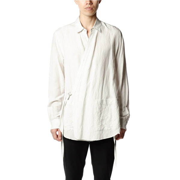 Cu/Ry/Raピンストライプ カシュクールL/S 2WAYシャツ