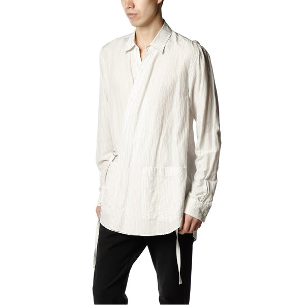 Cu/Ry/Raピンストライプ カシュクールL/S 2WAYシャツ