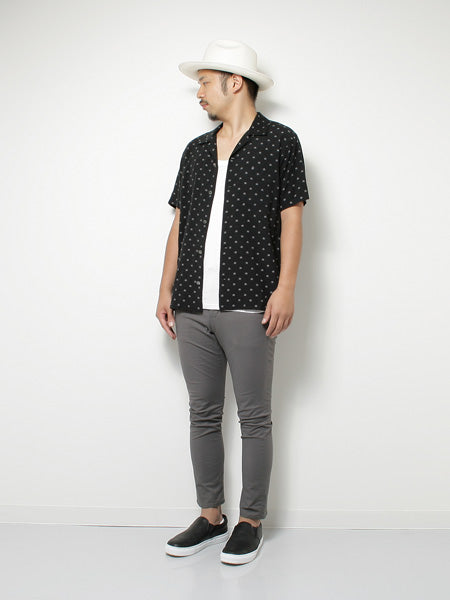 キュプラレーヨンラミー抜染ドットpt オープンカラー半袖シャツ