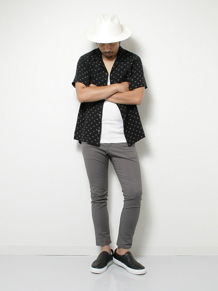 キュプラレーヨンラミー抜染ドットpt オープンカラー半袖シャツ