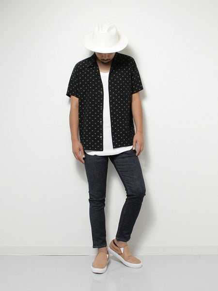 キュプラレーヨンラミー抜染ドットpt オープンカラー半袖シャツ