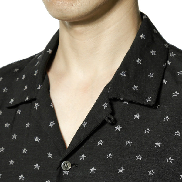 キュプラレーヨンラミー抜染ドットpt オープンカラー半袖シャツ