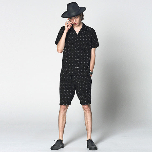 キュプラレーヨンラミー抜染ドットpt オープンカラー半袖シャツ