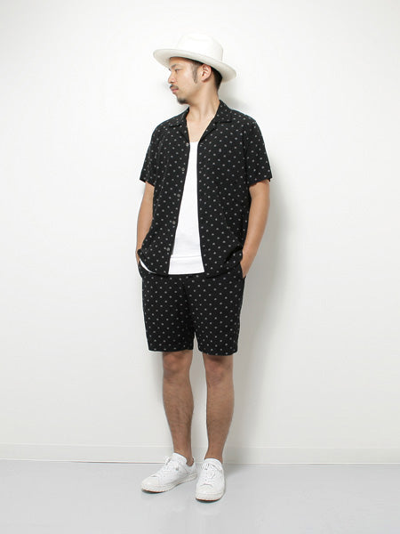 キュプラレーヨンラミー抜染ドットpt オープンカラー半袖シャツ