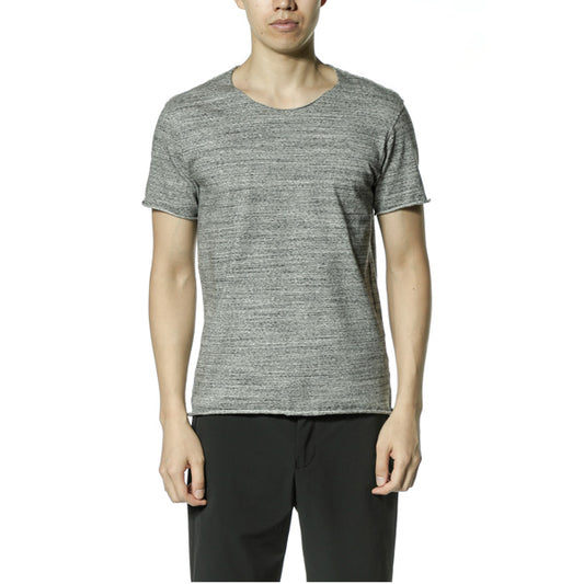  コットン絣ストレッチ天竺 クルーネック半袖  