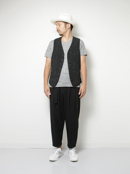  コットン絣ストレッチ天竺 クルーネック半袖  