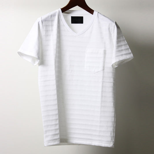  BASQUE LINKS BORDER Vネック ポケットTEE  