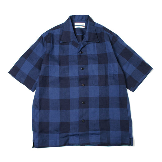  PERMANENT OPEN COLLAR SHIRTS S/S LINEN BLOCK CHECK  