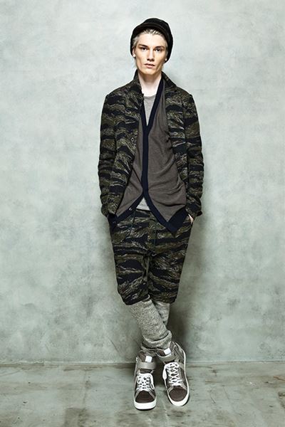 カシミヤ混ニットフラノタイガーカモ 3つ釦JK