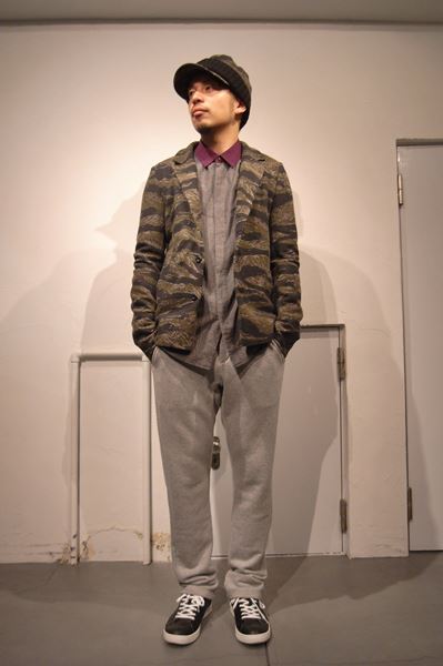 カシミヤ混ニットフラノタイガーカモ 3つ釦JK