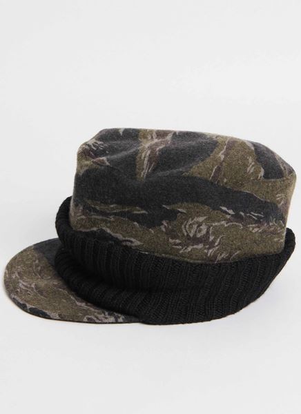  カシミヤ混ニットフラノ タイガーカモキャップ  