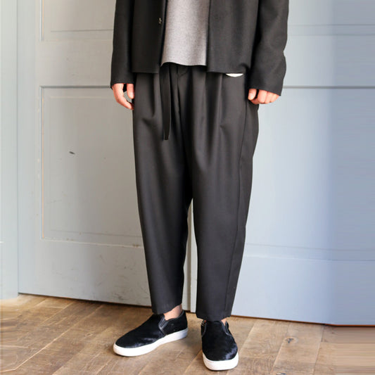  ウールギャバ 2タックワイドパンツ  