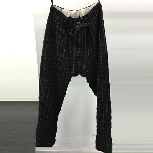  ウールリネンギャバチェック サルエルパンツ  